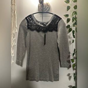 LACE YOKE SWEATER CASTOR GREY HEATHER